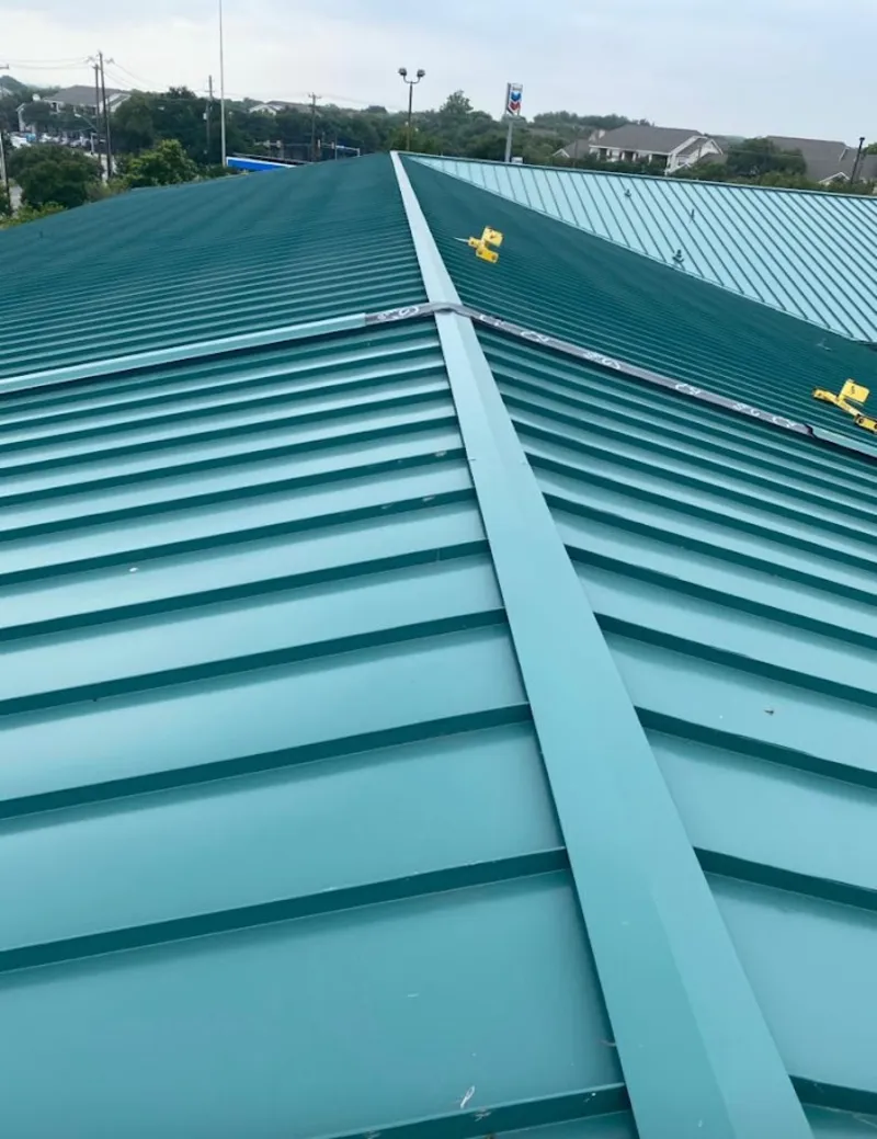 Green commercial metal roof ridge and valley for Metal Roof Repair in Summit Park